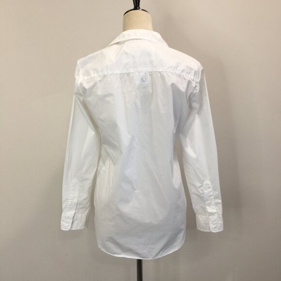 FRANK & EILEEN White Long Sleeve Italian Cotton Relaxed Fit Hi Low Button Shirt - Picture 6 of 16